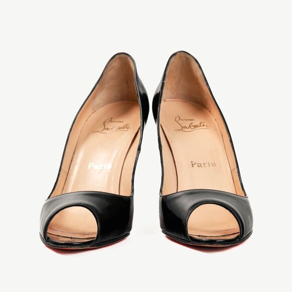 Christian Louboutin Yoyo 100 Black Patent Calf Leather Peep-Toe Pumps - Picture 2 of 9